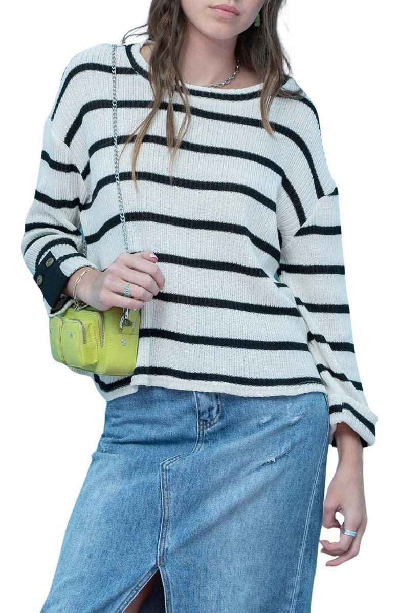 BiBi Floral W Stripe Color Block Dolman Sleeves Top