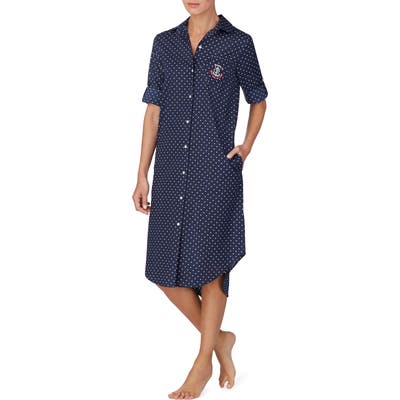 Plus Size Lauren Ralph Lauren Polka Dot Sleep Shirt, Blue