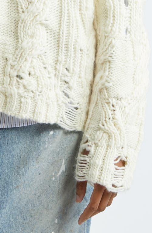 Shop Acne Studios Kolda Ripped Cable Knit Wool Sweater In Pale Beige