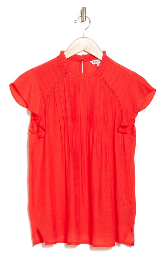 Nanette Lepore Cap Sleeve Pleated Top In Poppy Red