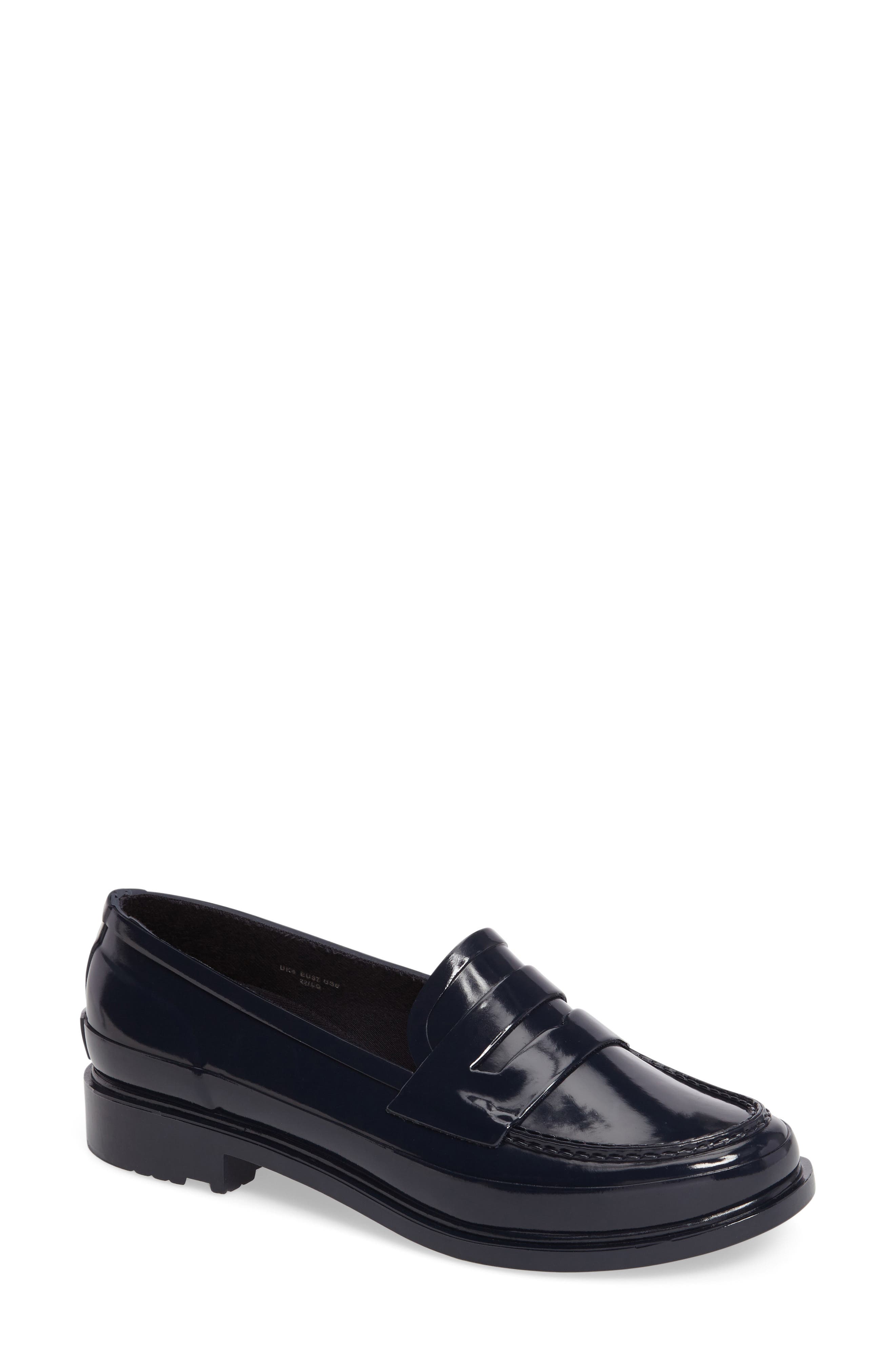 Hunter Original Waterproof Rubber Penny Loafer In Navy | ModeSens