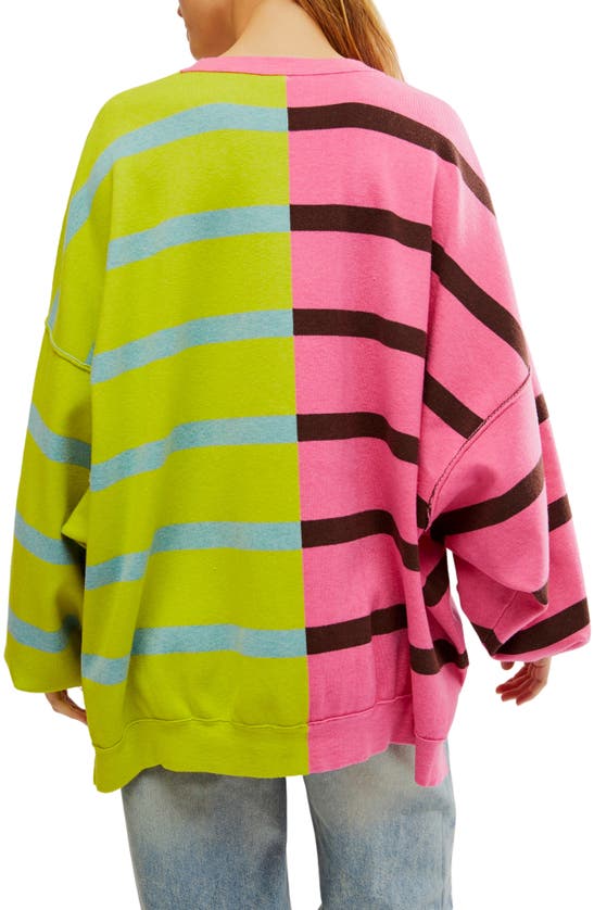 Shop Free People Uptown Stripe Sweatshirt In Aurora Lime Combo