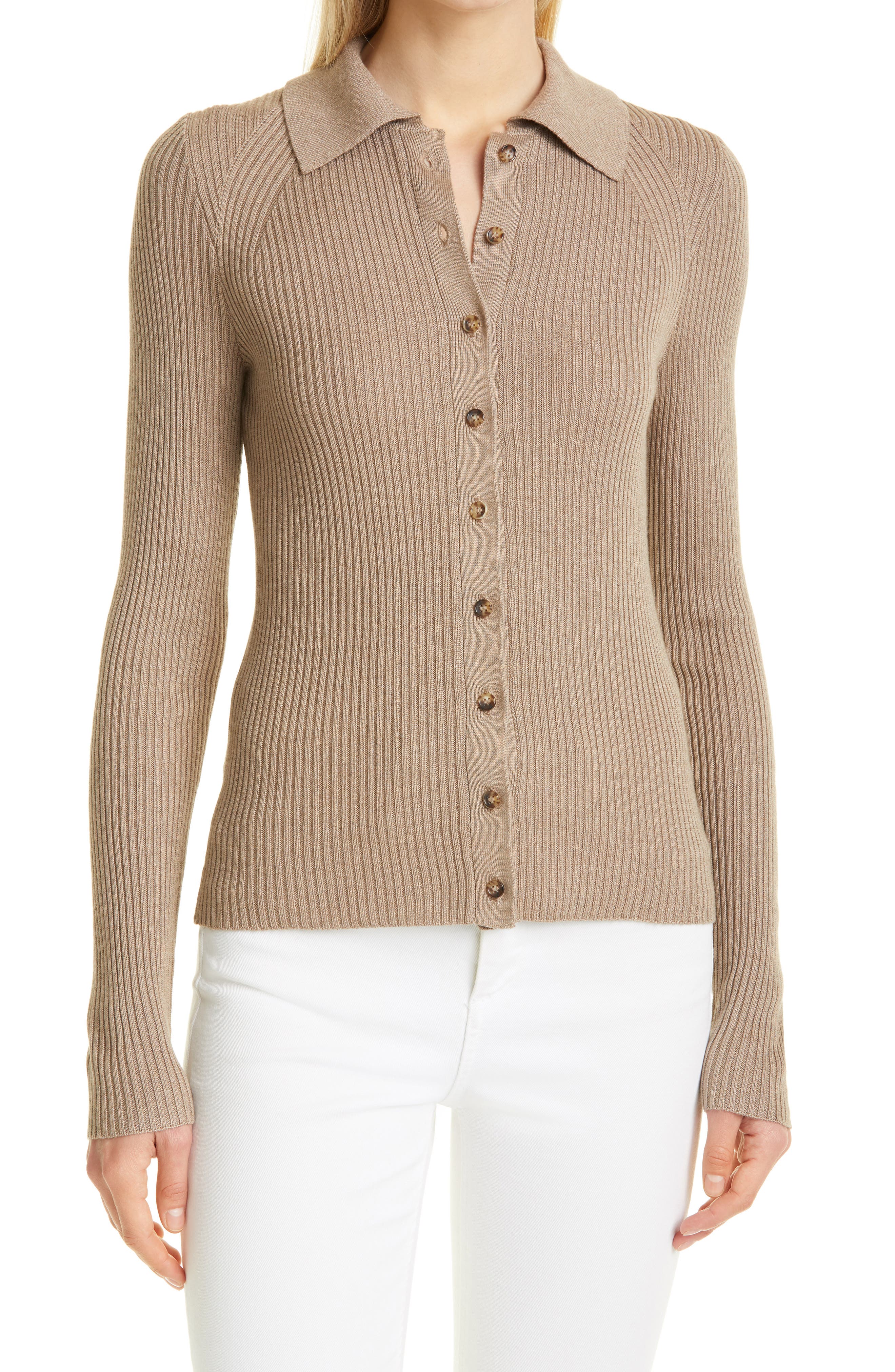tan button up sweater