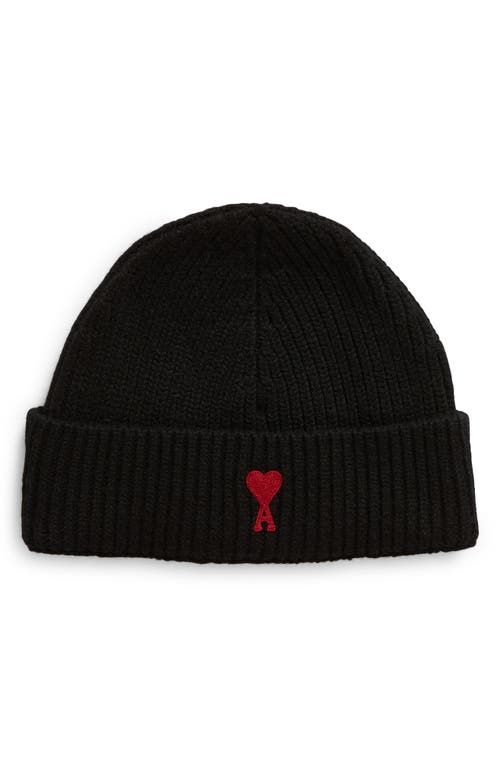 Shop Ami Alexandre Mattiussi Ami Paris Ami De Coeur Embroidered Wool Beanie In 009 Black/red