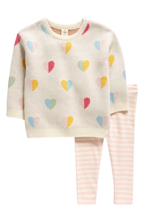 Tucker + Tate Jacquard Sweater & Pants Set in Ivory Egret Hearts- Pink Stp