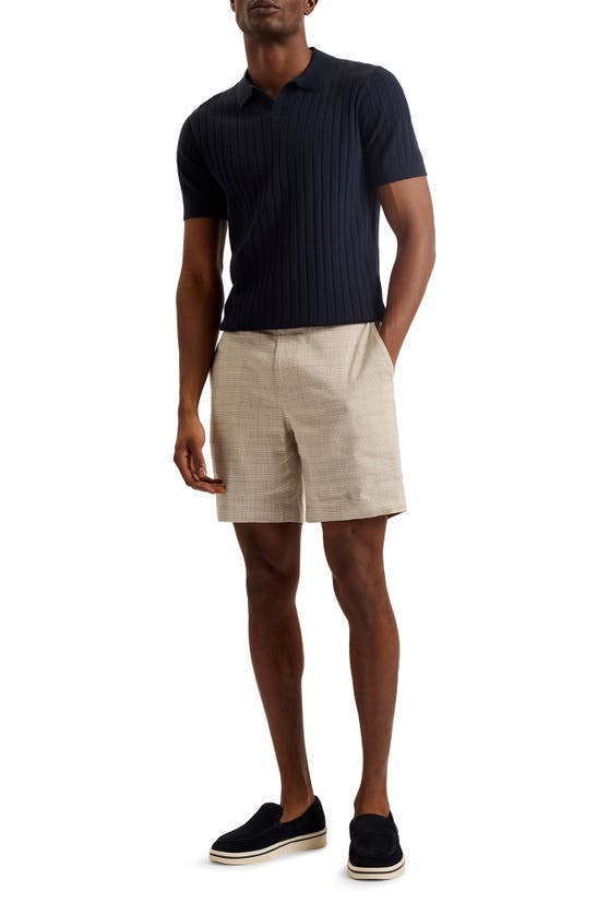 Shop Ted Baker Lambath Check Flat Front Linen Blend Chino Shorts In Taupe