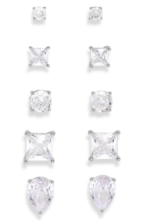 Nordstrom Rack Set Of 5 Stud Earrings In Clear- Silver