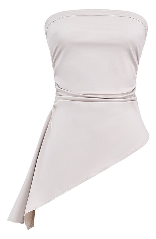 Shop Mistress Rocks Side Drape Strapless Stretch Cotton Twill Top In Pebble