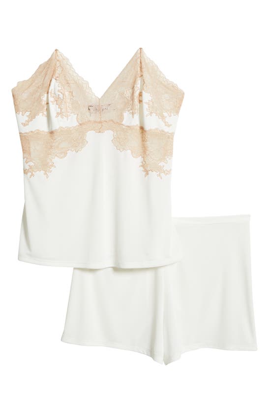 Shop Natori Harper Lace Appliqué Short Camisole Pajamas In Ivory