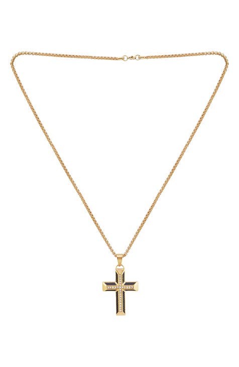 Men's Goldtone Plated Stainless Steel Diamond Cross Necklace - 0.1 ctw.