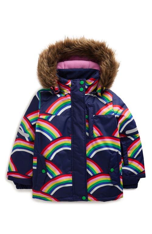 Shop Mini Boden Kids' All Weather Waterproof Hooded Coat In College Navy Rainbows