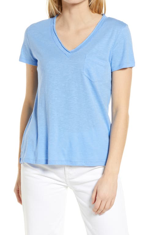caslon(r) V-Neck Short Sleeve Pocket T-Shirt in Blue Cornflower