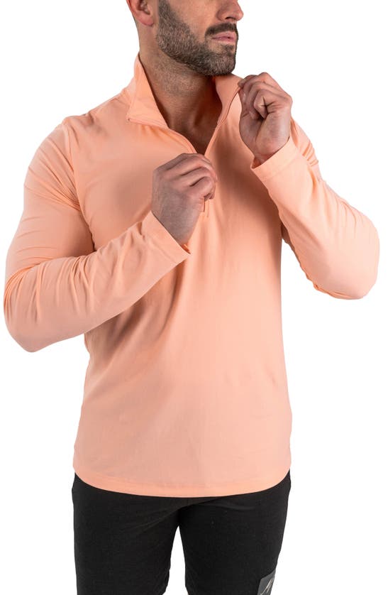 Shop Maceoo Quarter Zip Egyptian Cotton Polo In Orange