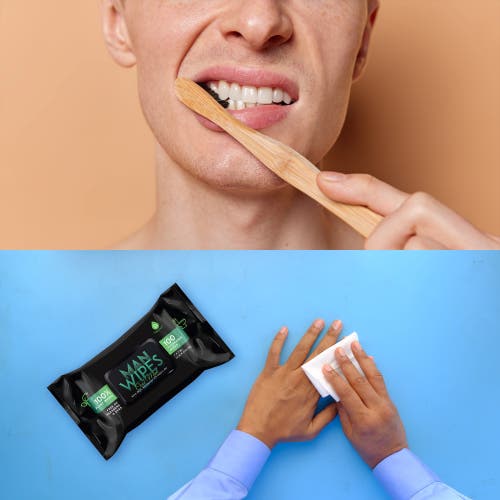Pursonic Grooming Essentials Bundle Eco-friendly Razor + Flushable Man Wipes + Activated Coconut Cha In Black