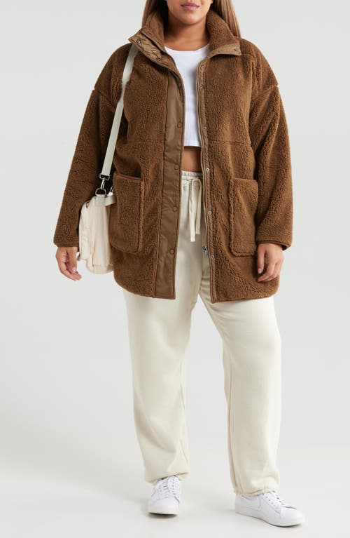 Shop Zella Faux Shearling Jacket In Brown Teak