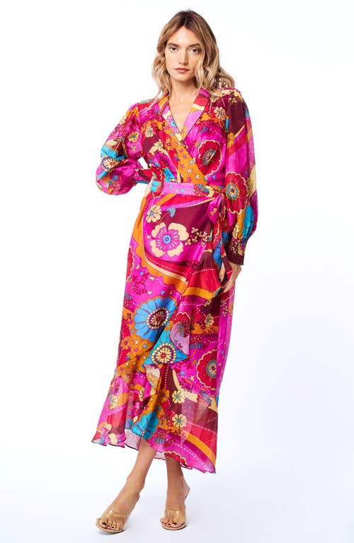 Shop Ciebon Ailena Long Sleeve Maxi Wrap Dress In Pink Multi