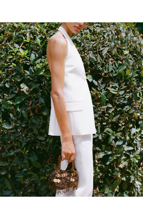 Mango Beaded Button Halter Vest In Ecru