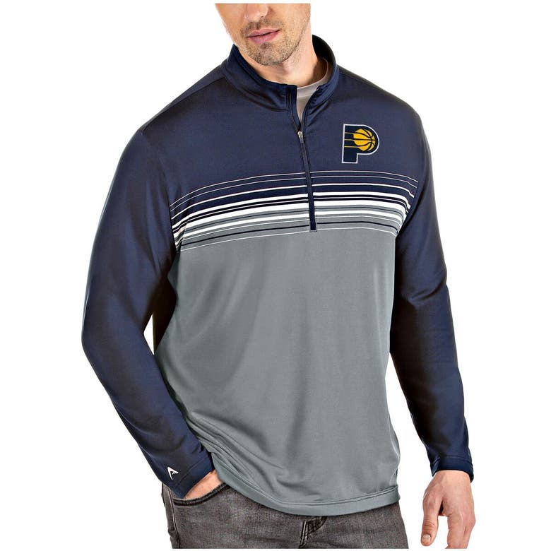 Shop Antigua Navy/gray Indiana Pacers Big & Tall Pace Quarter-zip Pullover Jacket