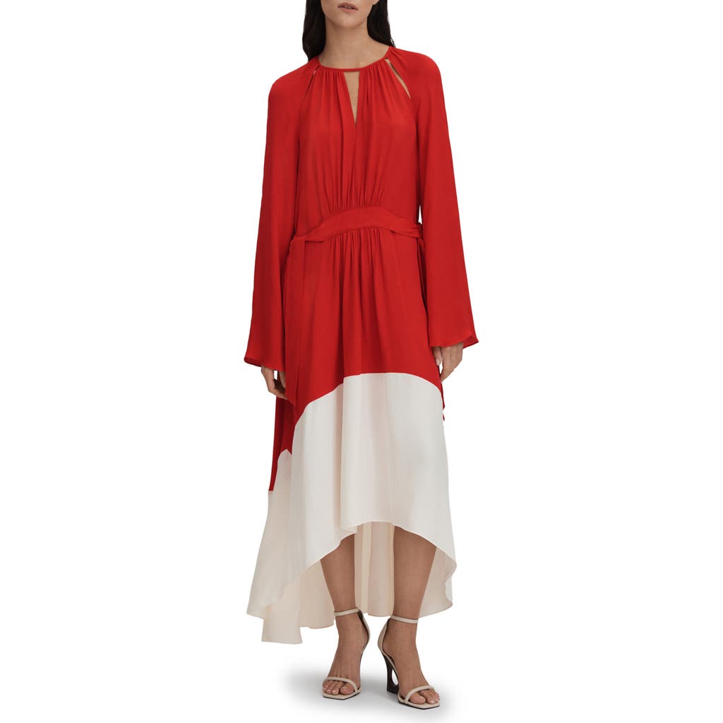 Reiss Luella Colorblock Long Sleeve Dress In Red/cream