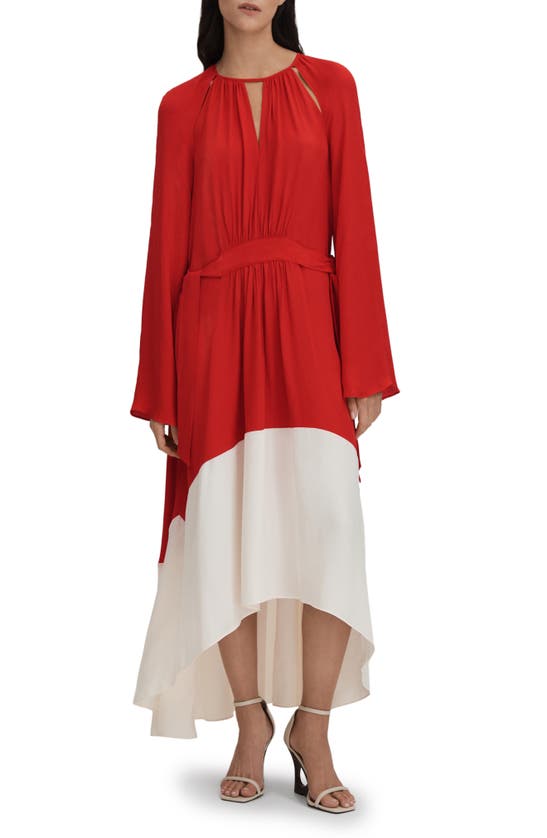 Shop Reiss Luella Colorblock Long Sleeve Dress In Red/ Cream