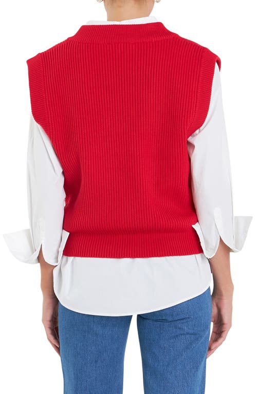 English Factory Throw On Sweater Vest In Red