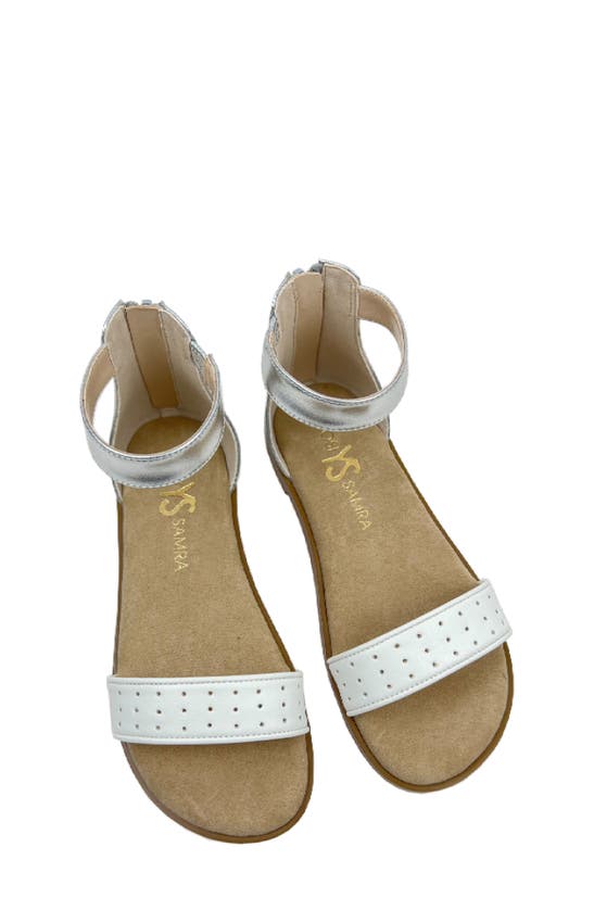 Shop Yosi Samra Kids' Miss Cambelle Ankle Strap Sandal In White Perforated