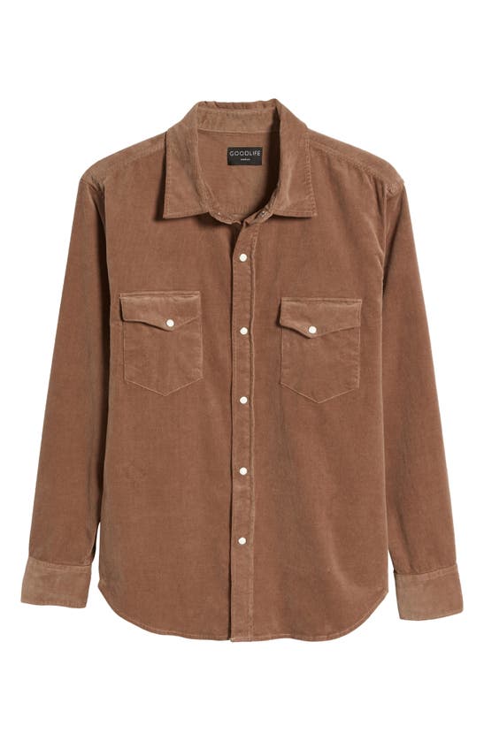 Shop Goodlife Stretch Corduroy Snap Front Shirt In Timber