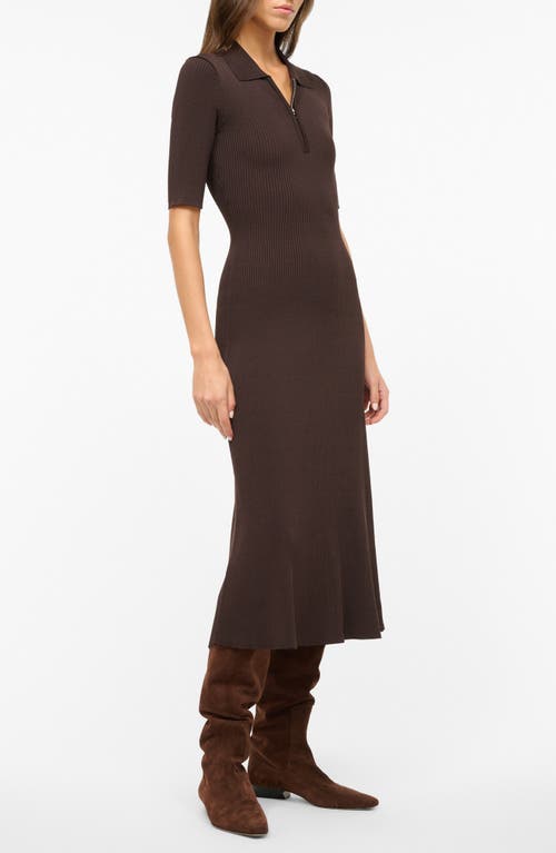 Shop Staud Roland Half Zip Rib Midi Sweater Dress In Earth