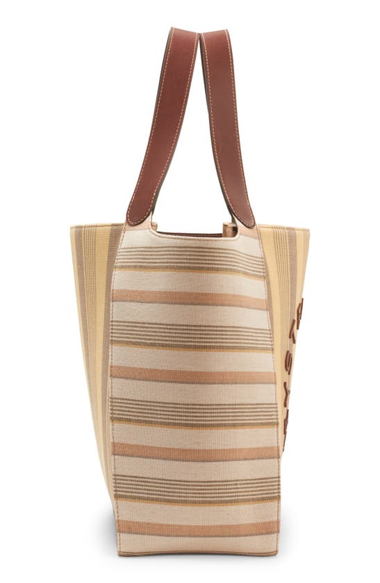 Shop Stella Mccartney Stripe Canvas Tote In 7002 Yellow/ Taupe