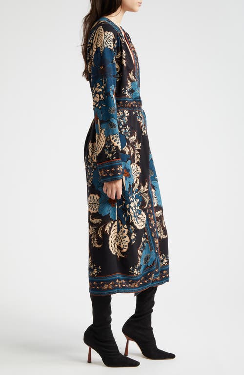 Shop Farm Rio Blossom Tapestry Long Sleeve Wrap Dress In Blossom Tapestry Black