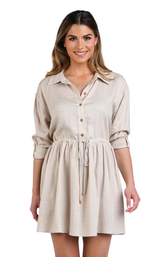 Shop La Blanca Delphine Cover-up Shirtdress In Taupe