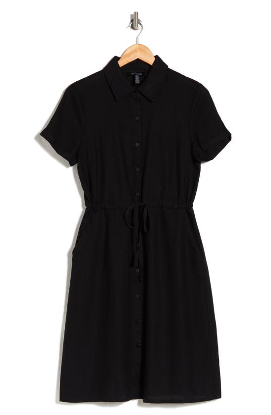 Ellen Tracy Leaf Linen Blend Shirtdress In Black