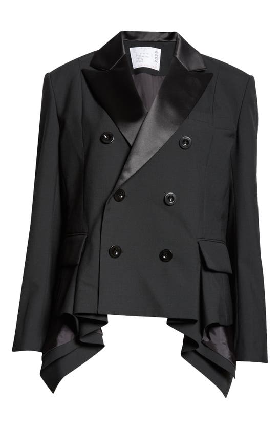 Shop Sacai Double Breasted Tuxedo Jacket In Black
