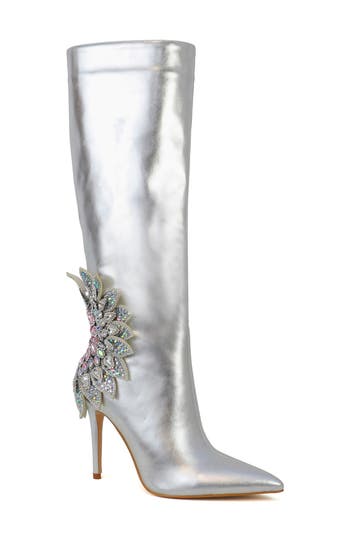 Yoki Nyla Embellished Metallic Boot In Silver