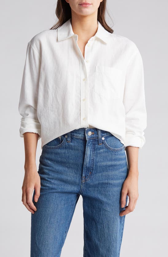 Shop Madewell Linen Blend Boy Shirt In Eyelet White