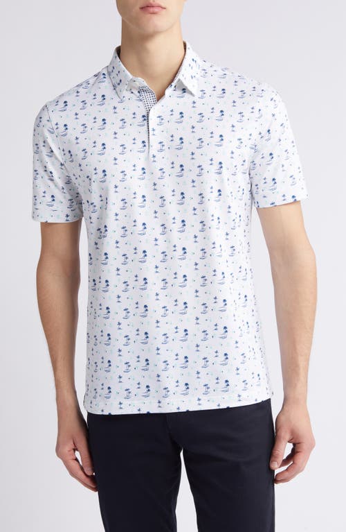 Versa Trim Fit Print Performance Polo in White Cacti