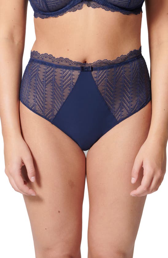 Simone Perele Canopee High-rise Lace & Crepe Retro Briefs In Midnight