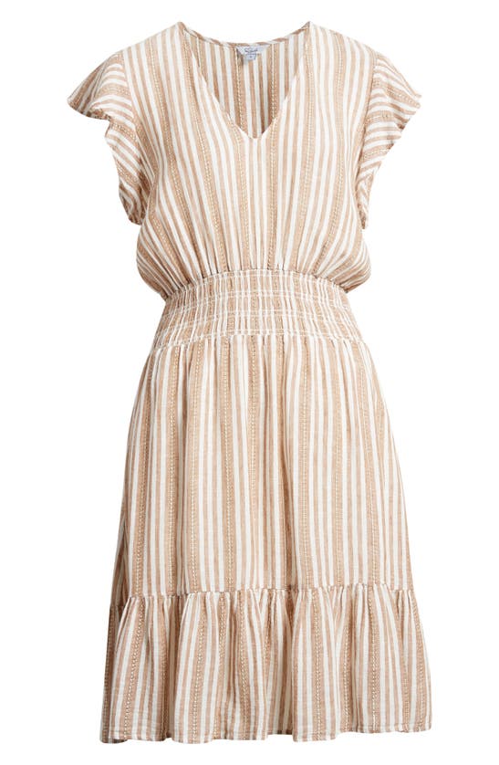 Shop Rails Tara Stripe Ruffle Sleeve Linen Blend Dress In Palo Santo Stripe