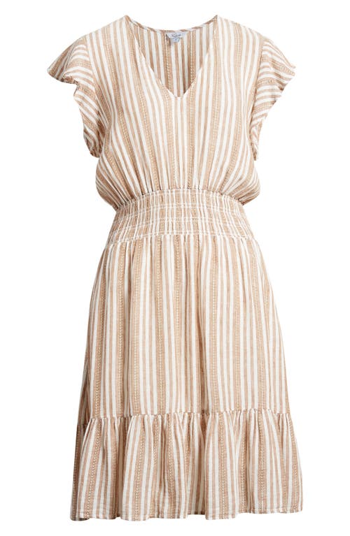 Rails Tara Stripe Ruffle Sleeve Linen Blend Dress In Palo Santo Stripe