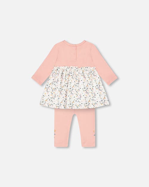 Shop Deux Par Deux Baby Girl's Organic Cotton Printed Tunic And Leggings Set Light Pink With Flowers In Silver Pink