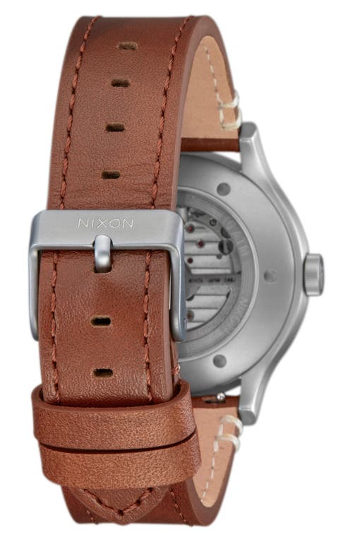 Shop Nixon Spectra Skeleton Dial Leather Bracelet Watch, 40mm In Lt Gunmetal/basalt/sienna