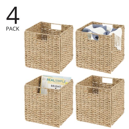 Shop Mdesign Seagrass Woven Cube Bin Basket Organizer, Handles, 4 Pack In Natural