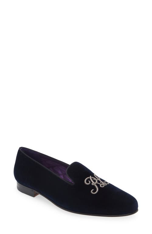 Shop Ralph Lauren Purple Label Alonzo Monogram Velvet Loafer In Navy/silver