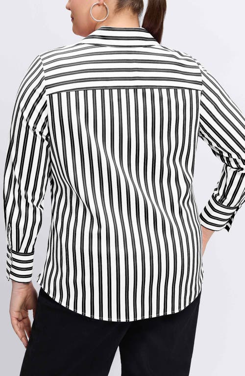 Shop Foxcroft Mary Stripe Stretch Button-up Shirt In Black/white