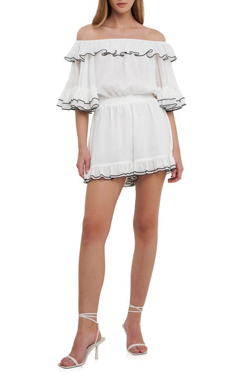 Endless Rose Contrast Edge Off The Shoulder Romper In White/black