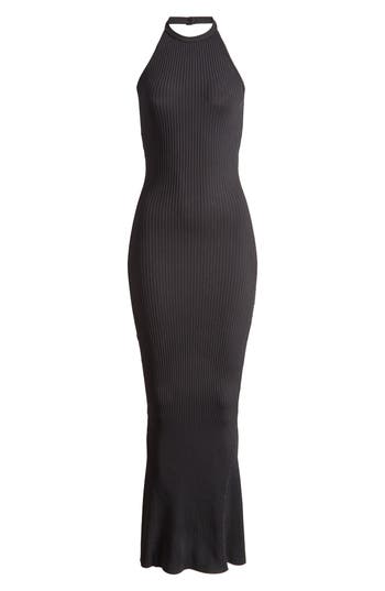 GOOD AMERICAN GOOD AMERICAN SHINE RIBBED HALTER MAXI DRESS 