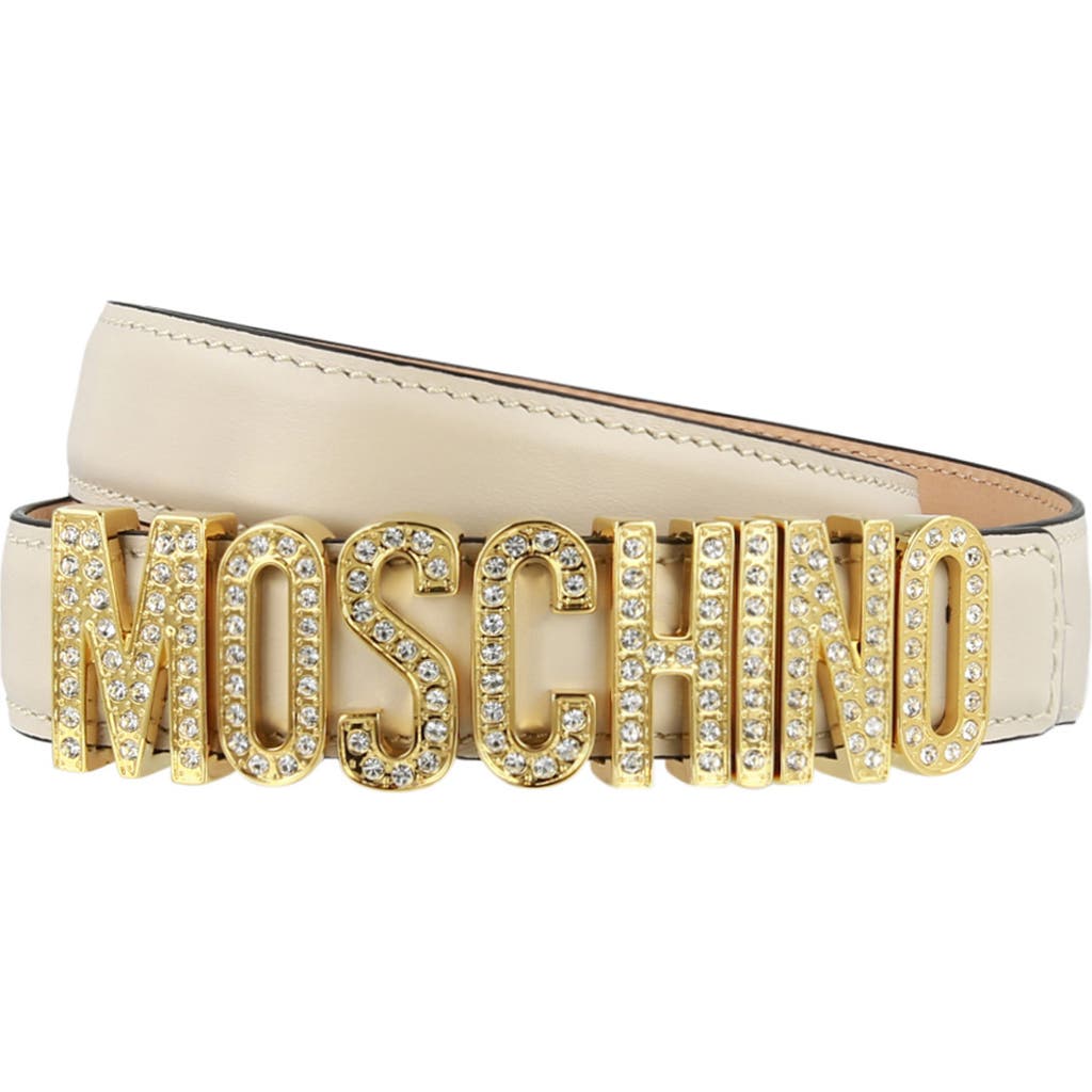 Moschino Logo Leather Belt In Neutral