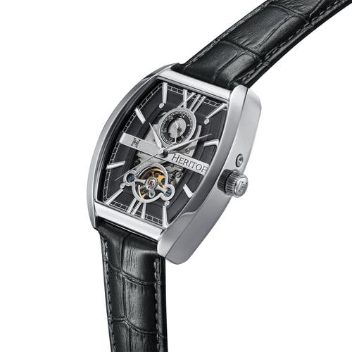 Heritor Automatic Masterson Semi-skeleton Leather-band Watch In Silver/black