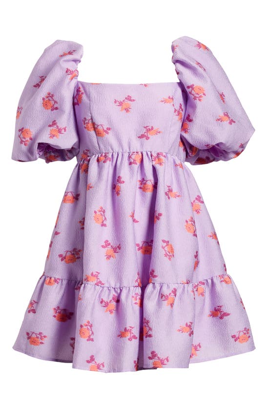 Shop Chelsea28 Brocade Puff Sleeve Babydoll Dress In Purple Lupine Floral Brocade