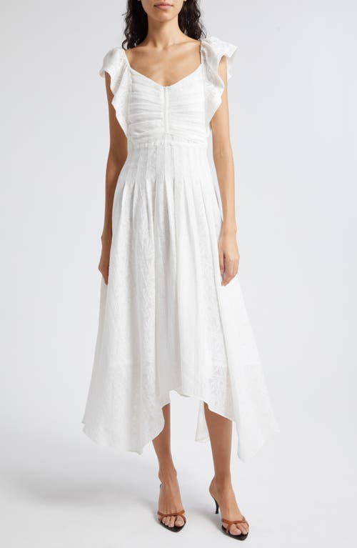 Bria Pleated Handkerchief Hem Midi Dress in White Springtime Burnout